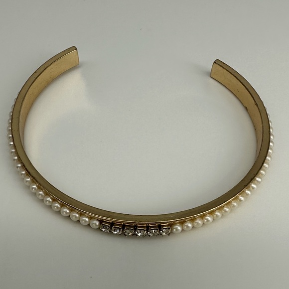 FAUX PEARL CRYSTAL BANGLE CUFF BRACELET GLAM - Picture 4 of 16